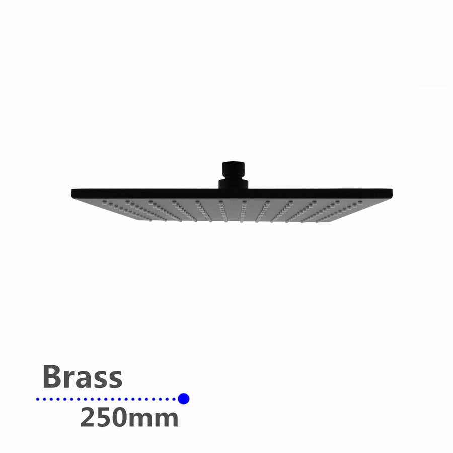 Square Black Brass Rainfall Shower Head 250mm