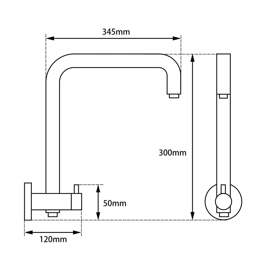 Round Black Top Water Inlet Shower Rail