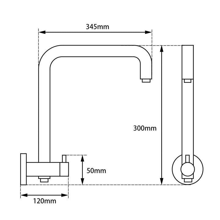 Round Black Top Water Inlet Shower Rail