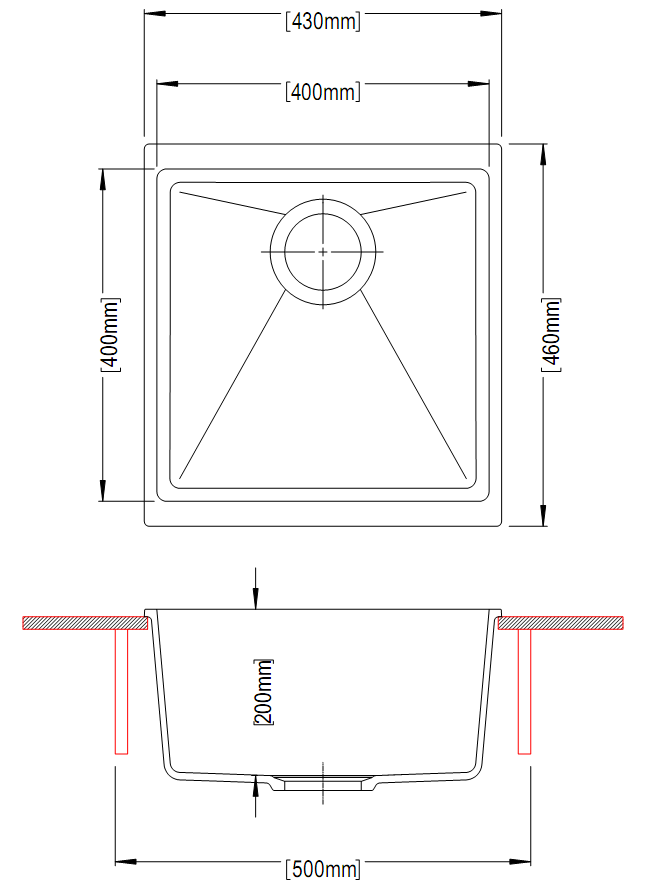 430 x 460 x 200mm Carysil Enigma 100M Single Bowl Granite Kitchen/Laundry Sink Top/Flush/Under Mount