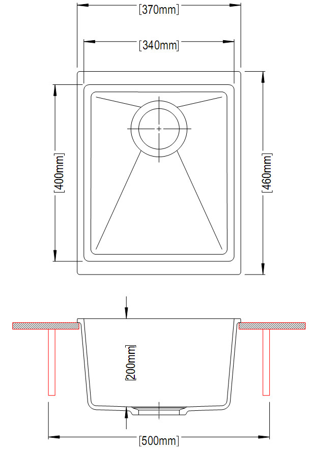 370 x 460 x 200mm Carysil Enigma 100N Single Bowl Granite Kitchen/Laundry Sink Top/Flush/Under Mount