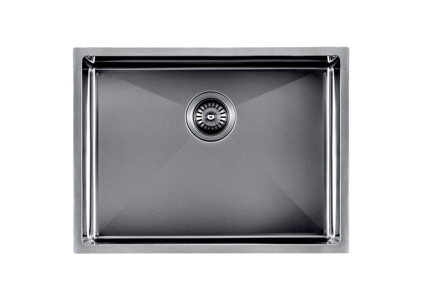 Satin - Gun Metal Grey 600x450x230mm Satin Stainless Steel Handmade Single Bowl Sink for Flush Mount and Undermount