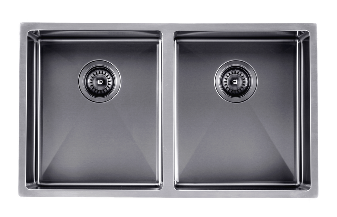 Satin - Gun Metal Grey 770x450x215mm 1.2mm Handmade Top/Undermount Double Bowls Kitchen Sink