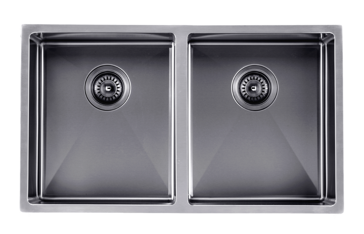 Satin - Gun Metal Grey 770x450x215mm 1.2mm Handmade Top/Undermount Double Bowls Kitchen Sink