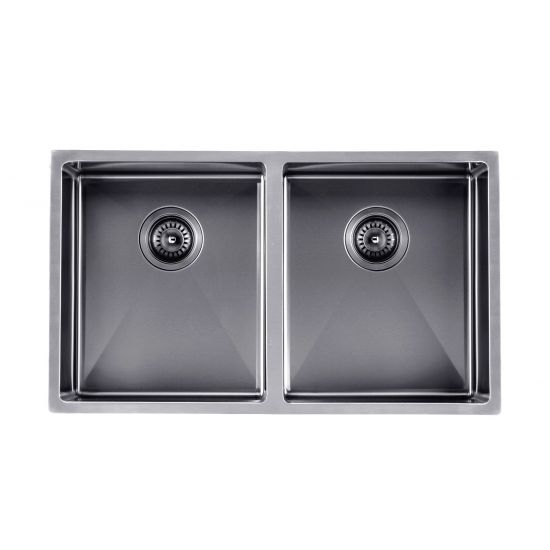 770*450*215mm Gun Metal Grey Hand-made Double Bowl Kitchen Sink