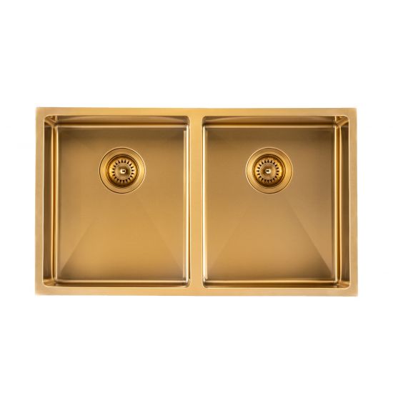 820x457x230mm Brushed Yellow Gold 1.2mm Handmade Top/Undermount Double Bowls Kitchen Sink