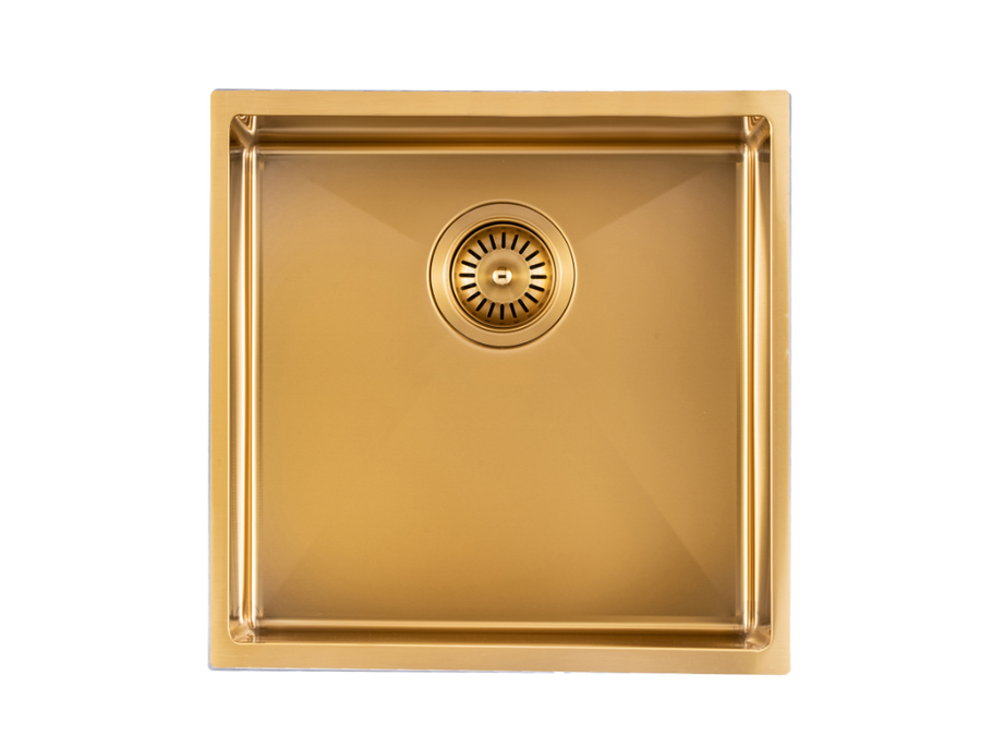 440x440x205mm Brushed Yellow Gold Stainless Steel Handmade Single Bowl Sink for Flush Mount and Undermount