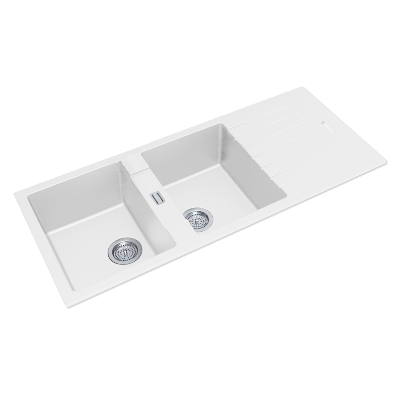 1160*500*200mm White Granite Quartz Stone Kitchen Sink Double Bowls Drainboard Top/Undermount