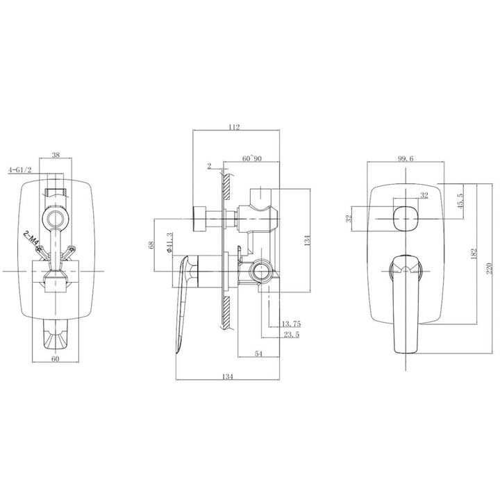 Norico Bellino Chrome Wall Mixer Diverter