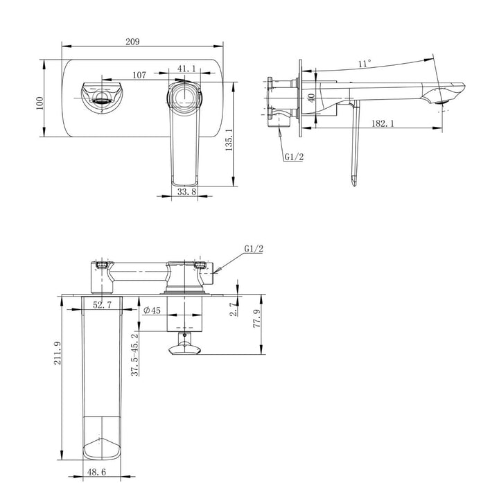 Norico Esperia Brushed Nickel Wall Mixer With Spout