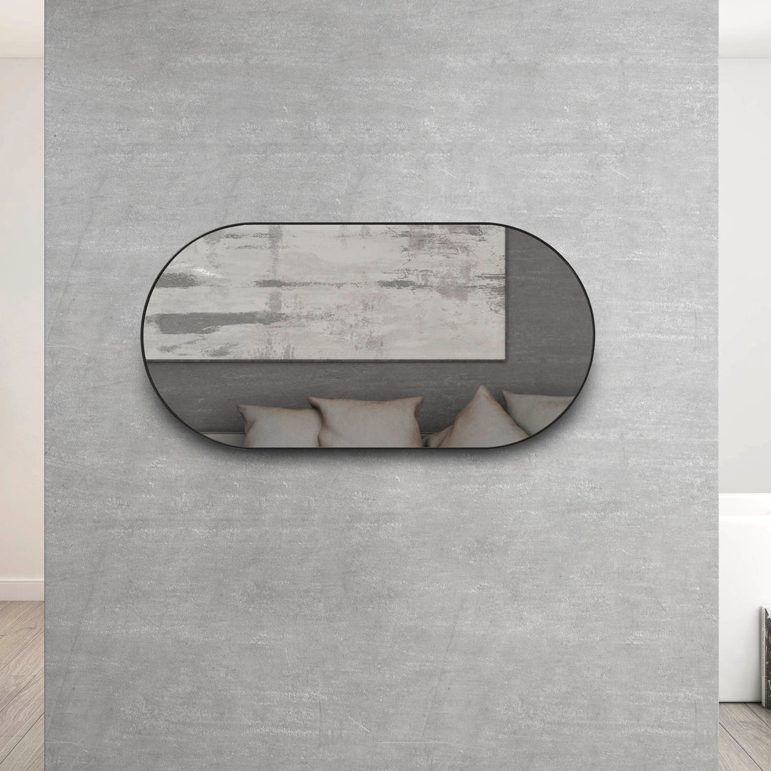 Noosa Oval  Black Metal Frame Mirror 1200X600 MFMO1260B