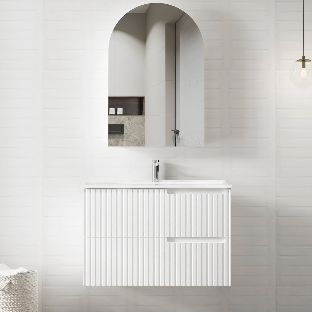 SATIN WHITE NOOSA 900MM WALL HUNG VANITY NS900WST-CA-12TH