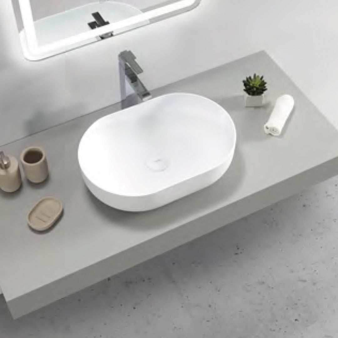 Matte White Portofino Solid Surface Basin 500 x 345 x 135 mm (No Overflow) SSB5035