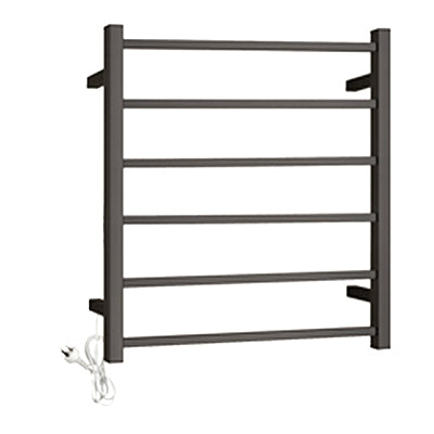 Square Electric Heated Towel Rack 6 Bars Universal Inlet Stainless Steel Gun Metal IS-06-2GM