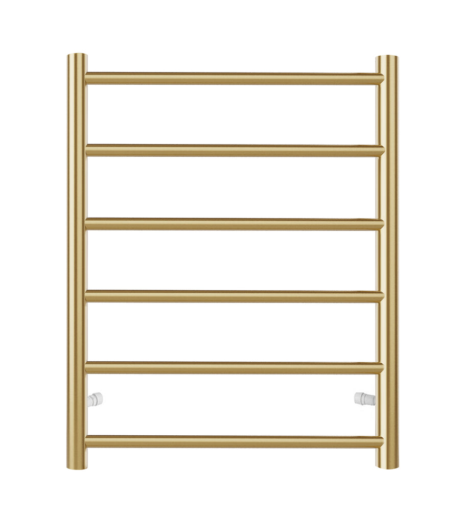 Round Electric Heated Towel Rack 6 Bars Universal Inlet Brushed Gold IS-R06-2BG