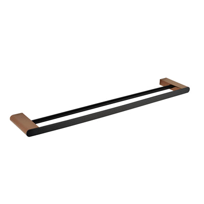 Zevio Double Towel Rail 600mm Black & Rose Gold IS3212GB