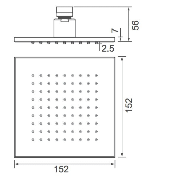 Square Brass Shower Head 152x152