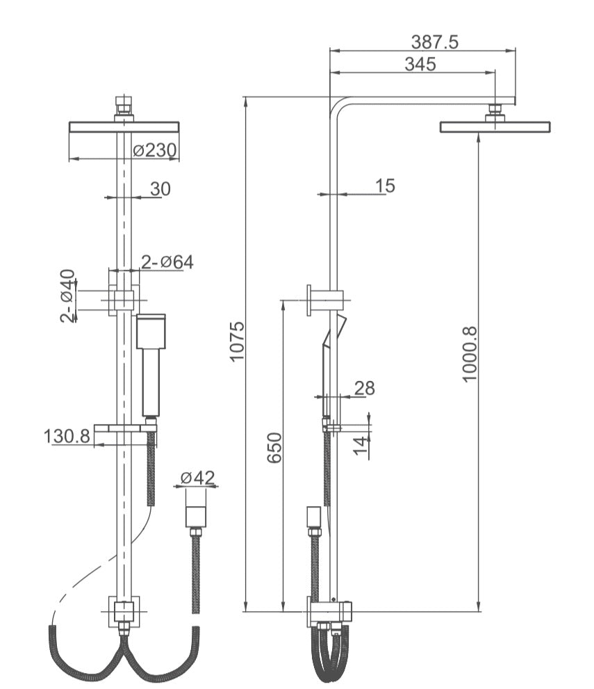 Multi-Function Shower Rail with hose in Chrome