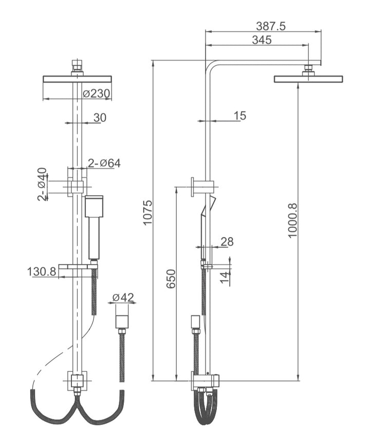 Multi-Function Shower Rail with hose in Chrome