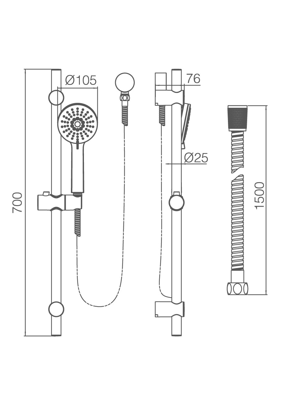 Shower Rail With 3 Function Shower Head And Elbow included