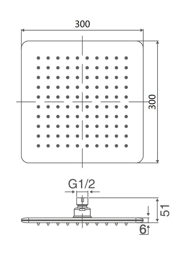 Square Shower Head 6mm Thick