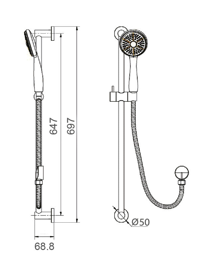 Round Rail With 3 Function Shower Head