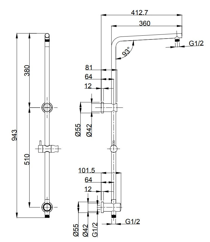 Multi-Function Shower Rail with hose in Chrome