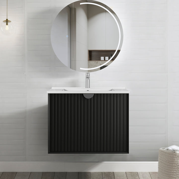 MATTE BLACK MARLO 750MM WALL HUNG VANITY MA750BST-CA-12TH