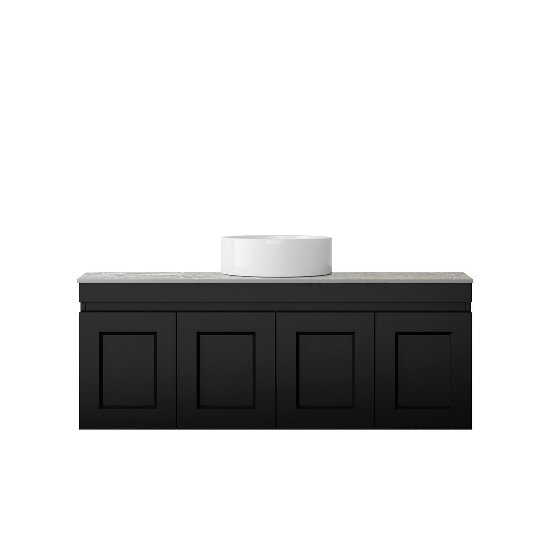 Satin Black Hampton Mark II1200 Wall Hung Amani Grey Top No Taphole HPM1200BST-G-NTH