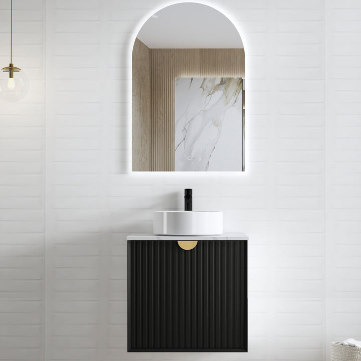 MATTE BLACK MARLO 600MM WALL HUNG VANITY MA600BST-CA-12TH