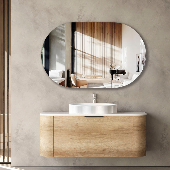 Bondi 1200x460X450 Wall Hung Natural Oak Plywood Vanity With Cloudy Carrara 12 Oclock Taphole BO1200NST-CA-12TH