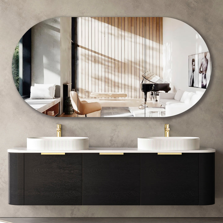 Bondi 1800x460X450 Wall Hung Black Oak Plywood Vanity With Pure White 12 Oclock Taphole BO1800BST-PW-12TH