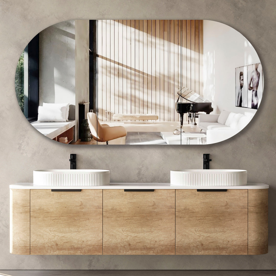 Bondi 1800x460X450 Wall Hung Natural Oak Plywood Vanity With Pure White 12 Oclock Taphole BO1800NST-PW-12TH