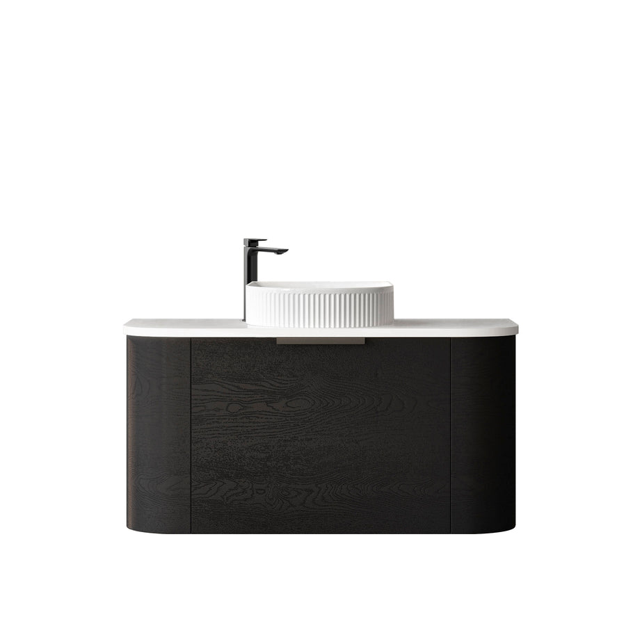 Bondi 900x460X450 Wall Hung Black Oak Plywood Vanity With Pure White 10 Oclock Taphole BO900BST-PW-10TH